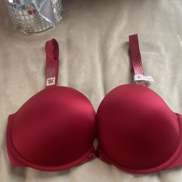 Victoria's Secret Other - Victoria's Secret Very Sexy Push Up Bra Red 34DDD Rhinestone Adjustable